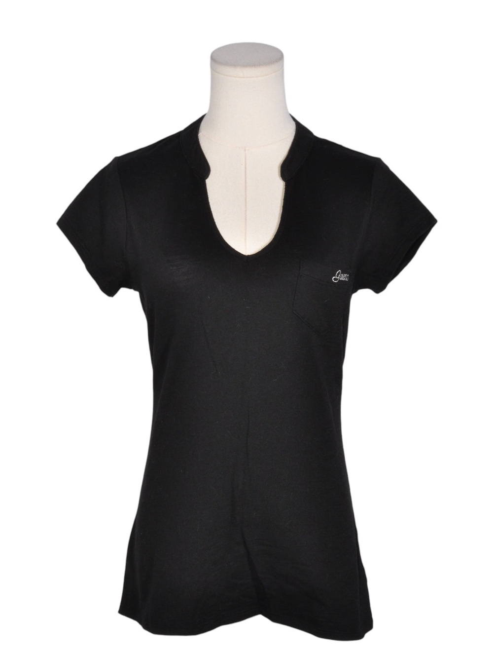 #Y2K Guess Black V-Neck Short Sleeve Tee